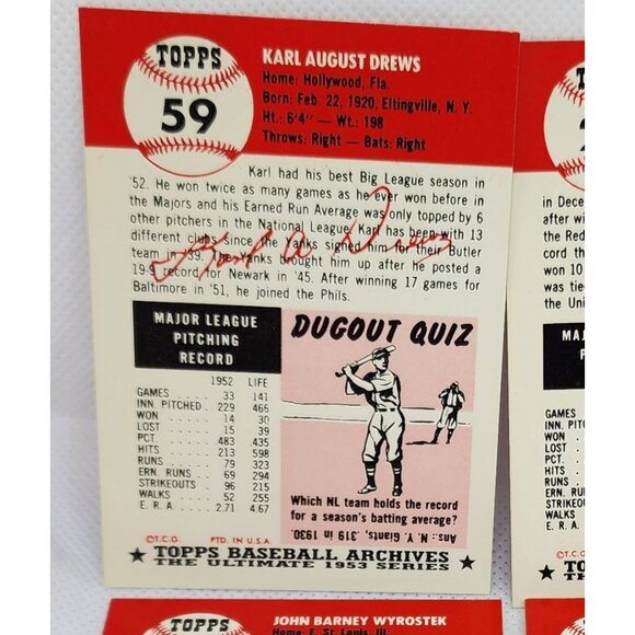 4 Philadelphia Phillies 1953 Topps Vintage Reprint Baseball Card Bundle Mint - Picture 10 of 10
